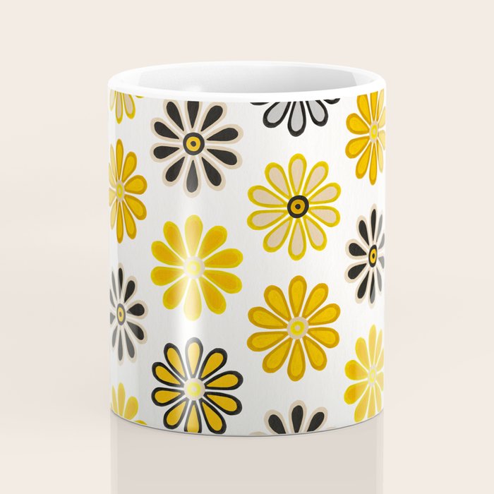 Retro Florals â Yellow & Black Coffee Mug Gallery Image 4