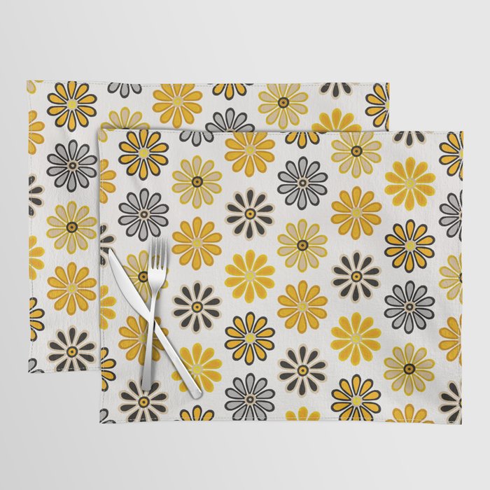 Retro Florals â Yellow & Black Placemat Gallery Image 1