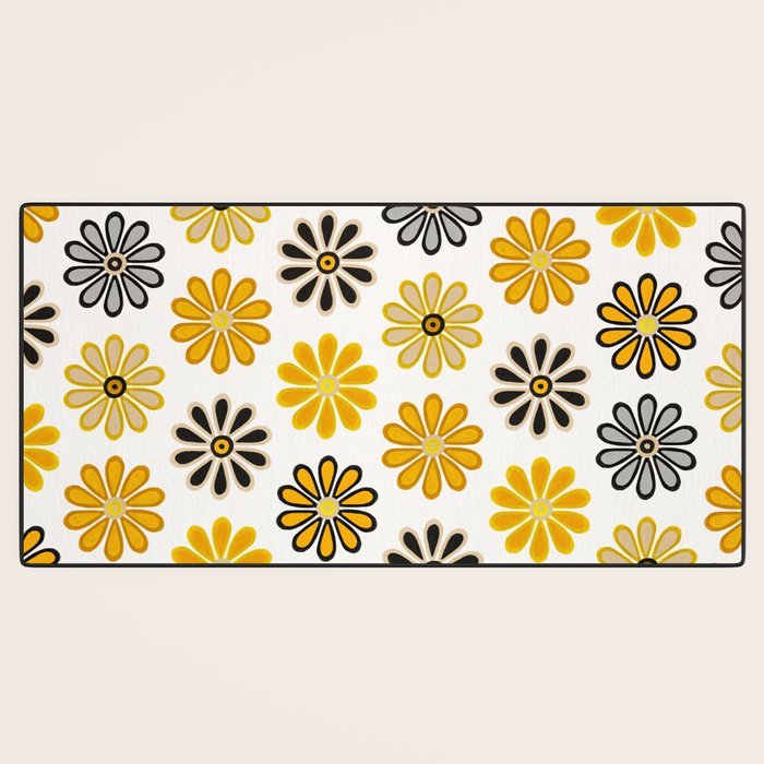 Retro Florals â Yellow & Black Desk Mat Gallery Image 3