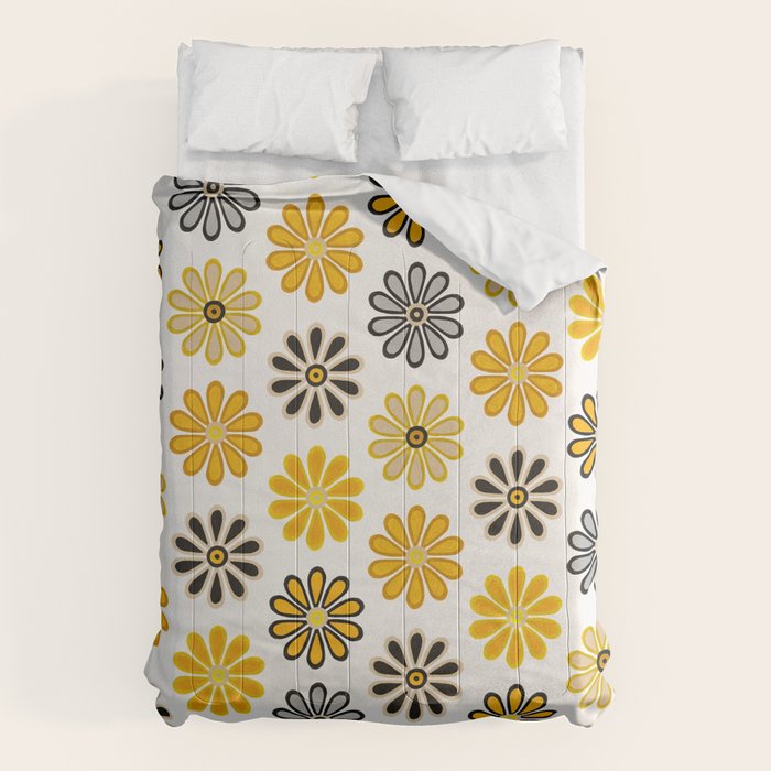 Retro Florals â Yellow & Black Comforter Gallery Image 6
