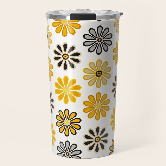 Retro Florals â Yellow & Black Travel Mug Gallery Image 1