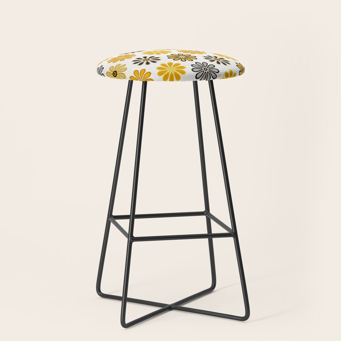 Retro Florals â Yellow & Black Stool Gallery Image 1