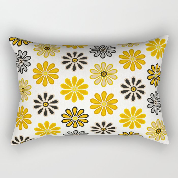 Retro Florals â Yellow & Black Rectangular Pillow Gallery Image 1
