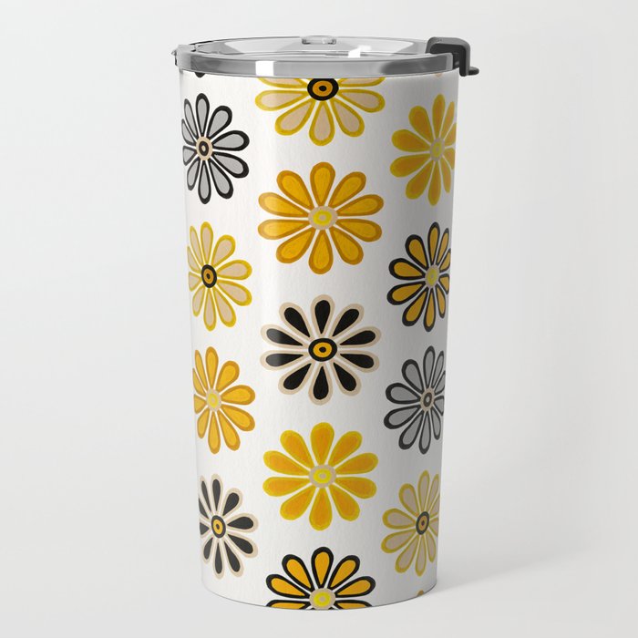 Retro Florals â Yellow & Black Travel Mug Gallery Image 2