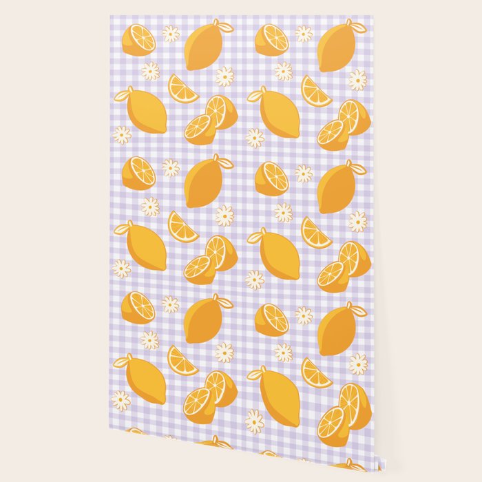 Lemons on Lilac Purple Gingham Wallpaper Gallery Image 2