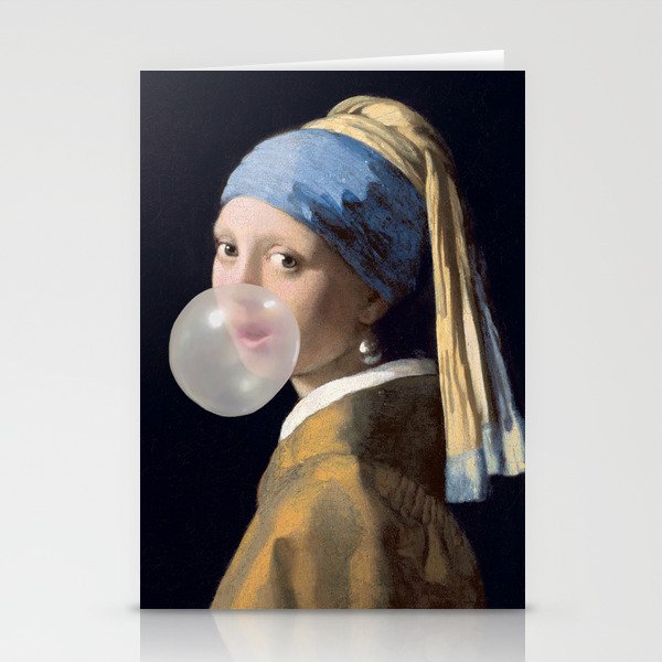 Girl with pearl earring blowing bubble gum Stationery Card Gallery Image 2
