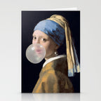 Girl with pearl earring blowing bubble gum Stationery Card Gallery Image 2