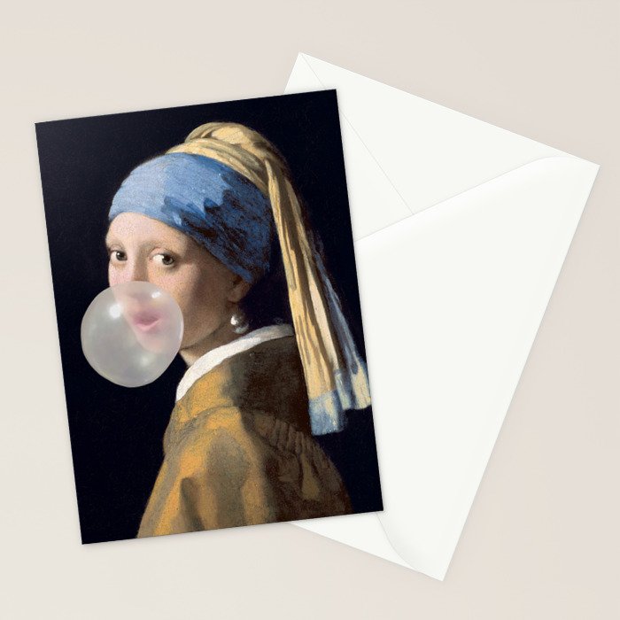 Girl with pearl earring blowing bubble gum Stationery Card Gallery Image 2