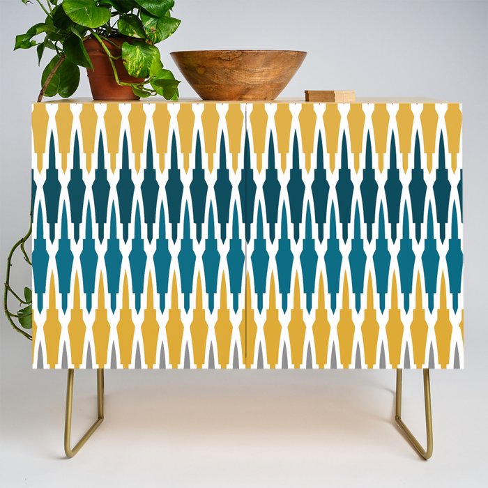 Boho, Geometric Pattern, Blue, Teal, Yellow and Gray Credenza Gallery Image 1
