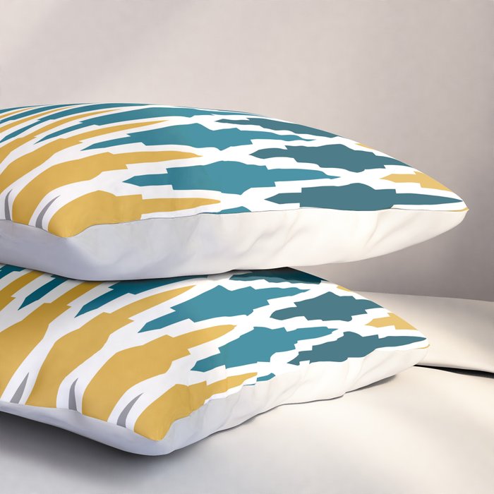 Boho, Geometric Pattern, Blue, Teal, Yellow and Gray Pillow Sham Gallery Image 3