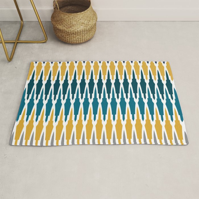 Boho, Geometric Pattern, Blue, Teal, Yellow and Gray Rug Gallery Image 1