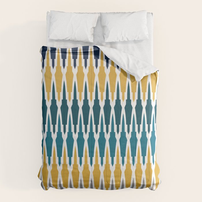 Boho, Geometric Pattern, Blue, Teal, Yellow and Gray Comforter Gallery Image 1