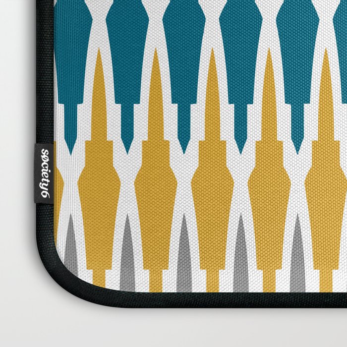 Boho, Geometric Pattern, Blue, Teal, Yellow and Gray Laptop Sleeve Gallery Image 3