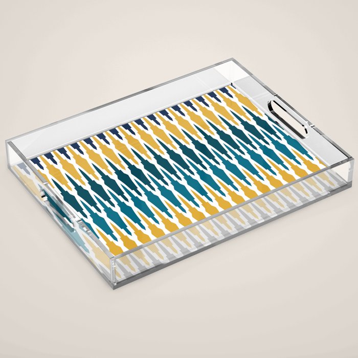 Boho, Geometric Pattern, Blue, Teal, Yellow and Gray Acrylic Tray Gallery Image 1