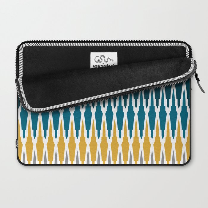 Boho, Geometric Pattern, Blue, Teal, Yellow and Gray Laptop Sleeve Gallery Image 2