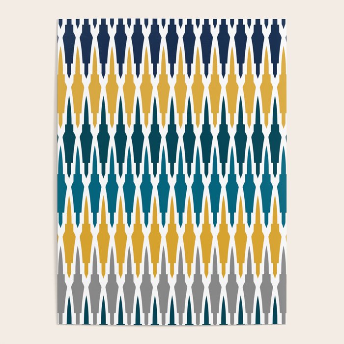Boho, Geometric Pattern, Blue, Teal, Yellow and Gray Poster Gallery Image 4