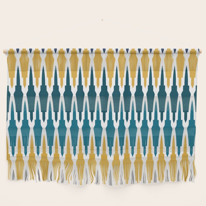 Boho, Geometric Pattern, Blue, Teal, Yellow and Gray Wall Hanging Gallery Image 1