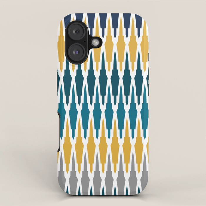 Boho, Geometric Pattern, Blue, Teal, Yellow and Gray iPhone Case Gallery Image 1