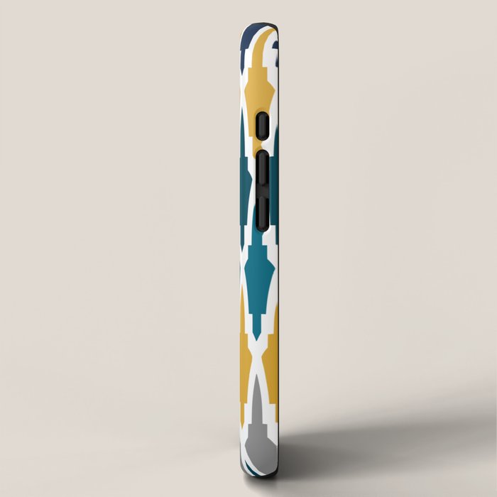 Boho, Geometric Pattern, Blue, Teal, Yellow and Gray iPhone Case Gallery Image 2