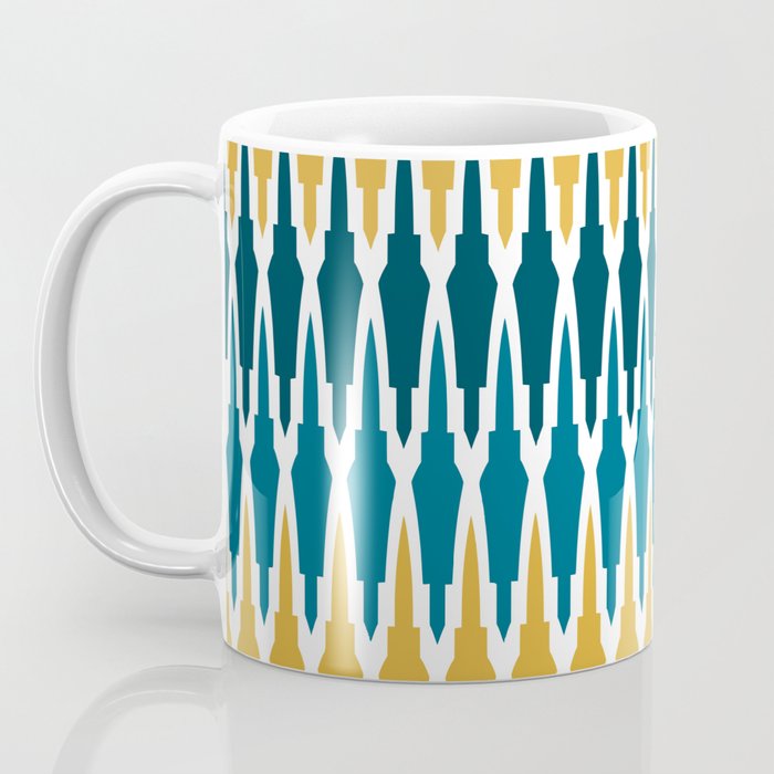 Boho, Geometric Pattern, Blue, Teal, Yellow and Gray Coffee Mug Gallery Image 3