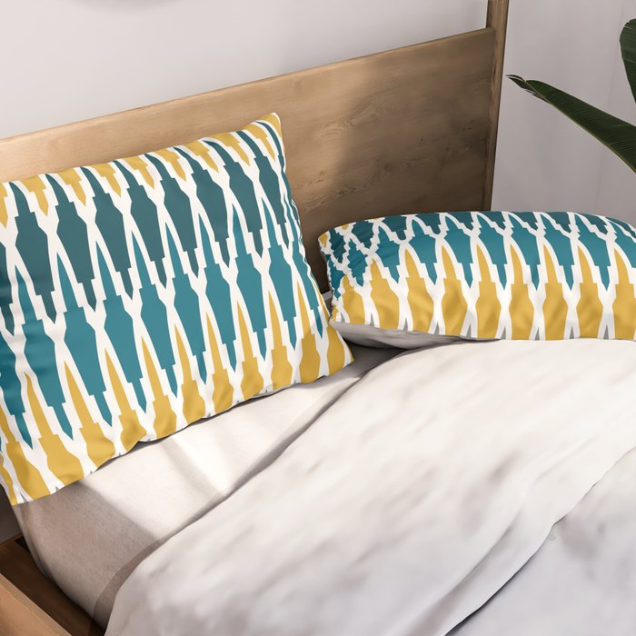 Boho, Geometric Pattern, Blue, Teal, Yellow and Gray Pillow Sham Gallery Image 2
