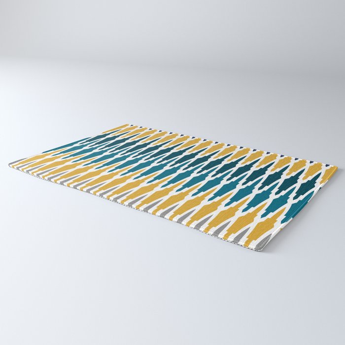 Boho, Geometric Pattern, Blue, Teal, Yellow and Gray Rug Gallery Image 3
