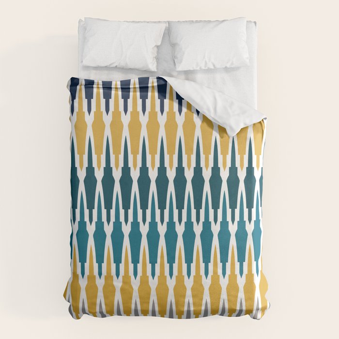 Boho, Geometric Pattern, Blue, Teal, Yellow and Gray Duvet Cover Gallery Image 6