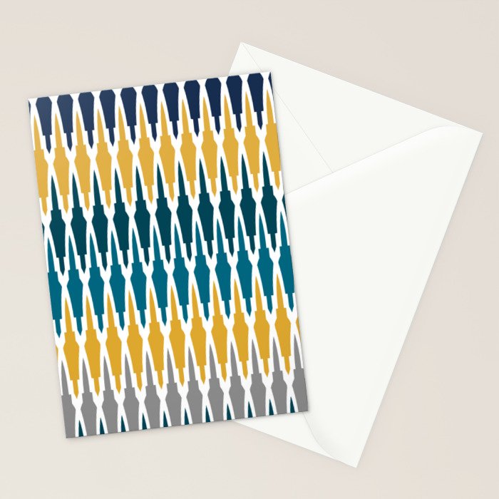 Boho, Geometric Pattern, Blue, Teal, Yellow and Gray Stationery Card Gallery Image 2