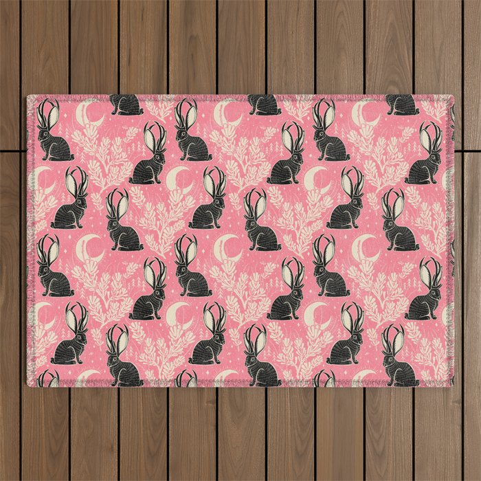 Jackalope - pink and black Outdoor Rug Gallery Image 1