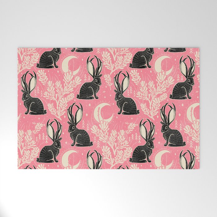 Jackalope - pink and black Welcome Mat Gallery Image 1
