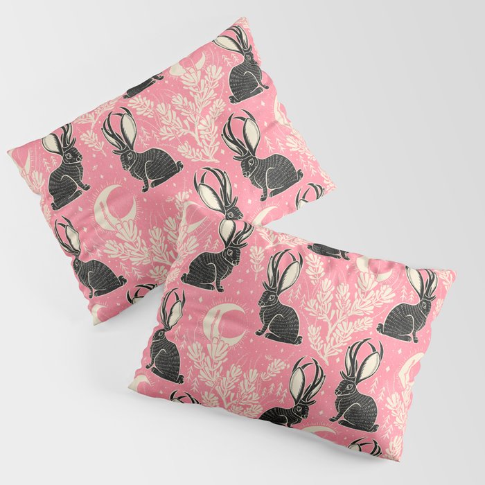 Jackalope - pink and black Pillow Sham Gallery Image 1