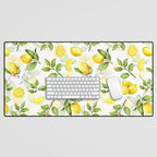 mediterranean summer lemon branches on white Desk Mat Gallery Image 1