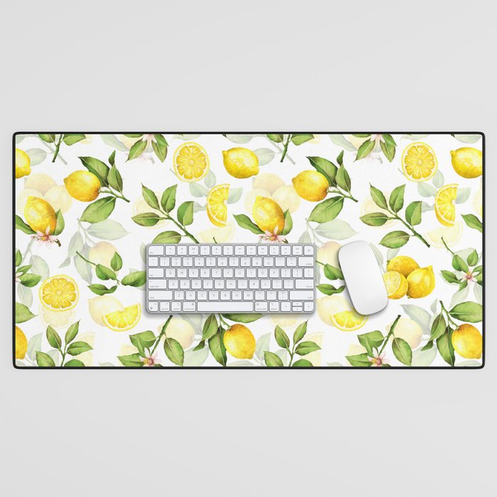 mediterranean summer lemon branches on white Desk Mat Gallery Image 1