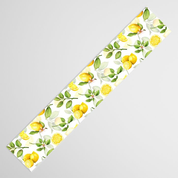 mediterranean summer lemon branches on white Table Runner Gallery Image 3