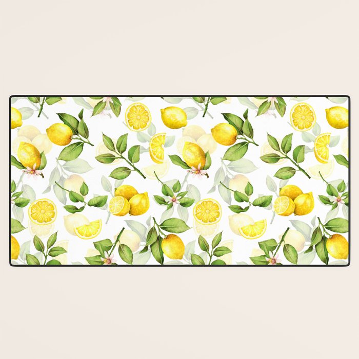 mediterranean summer lemon branches on white Desk Mat Gallery Image 3