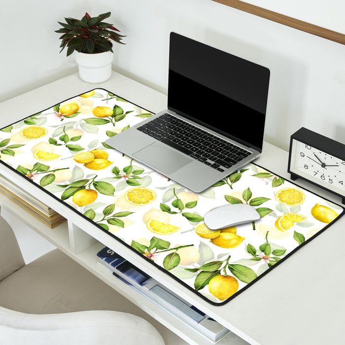 mediterranean summer lemon branches on white Desk Mat Gallery Image 2