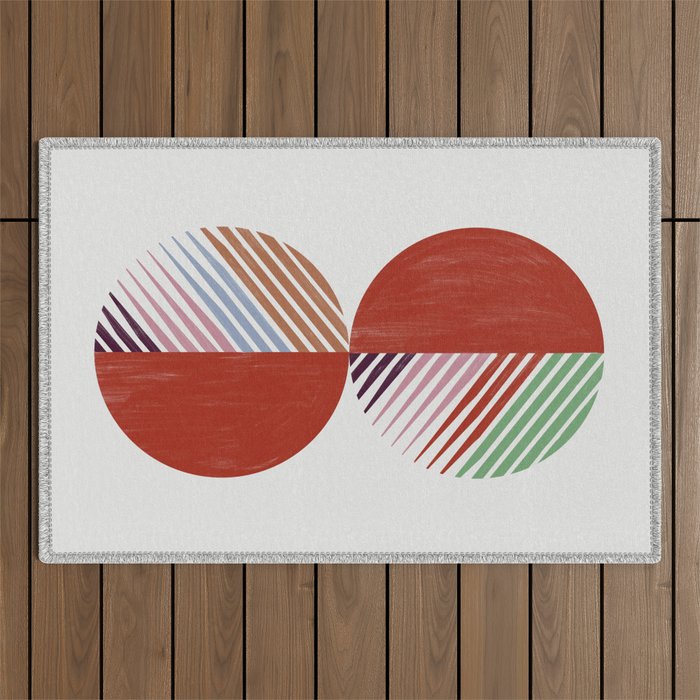 Hand-Drawn Geometric Circles with Stripes Outdoor Rug Gallery Image 1
