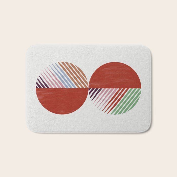 Hand-Drawn Geometric Circles with Stripes Bath Mat Gallery Image 1