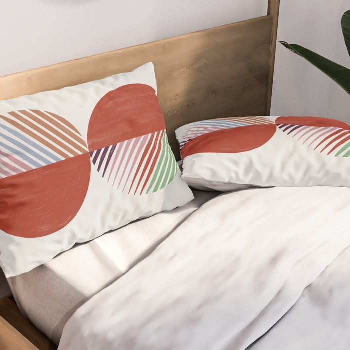 Hand-Drawn Geometric Circles with Stripes Pillow Sham Gallery Image 2