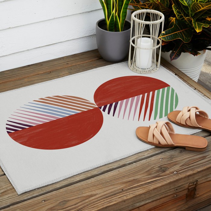 Hand-Drawn Geometric Circles with Stripes Outdoor Rug Gallery Image 2