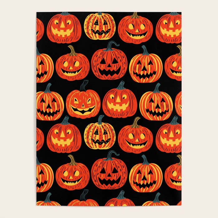 Halloween jack o lantern pumpkin cartoon pattern Poster Gallery Image 4