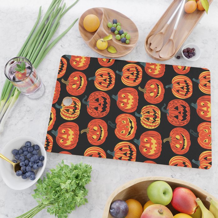 Halloween jack o lantern pumpkin cartoon pattern Cutting Board Gallery Image 2
