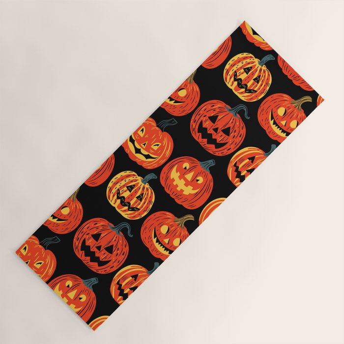 Halloween jack o lantern pumpkin cartoon pattern Yoga Mat Gallery Image 1