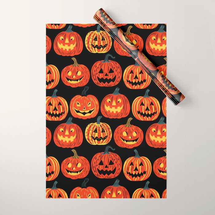 Halloween jack o lantern pumpkin cartoon pattern Wrapping Paper Gallery Image 1