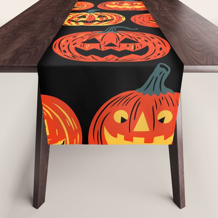 Halloween jack o lantern pumpkin cartoon pattern Table Runner Gallery Image 1