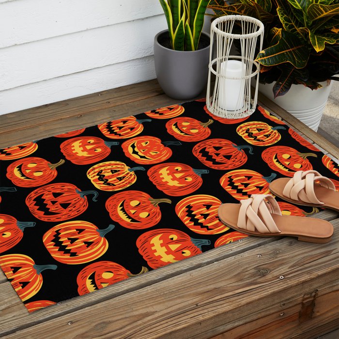 Halloween jack o lantern pumpkin cartoon pattern Outdoor Rug Gallery Image 2