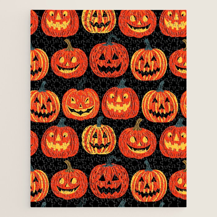 Halloween jack o lantern pumpkin cartoon pattern Jigsaw Puzzle Gallery Image 1