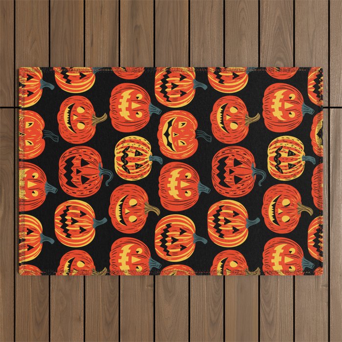 Halloween jack o lantern pumpkin cartoon pattern Outdoor Rug Gallery Image 1