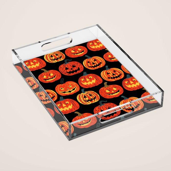 Halloween jack o lantern pumpkin cartoon pattern Acrylic Tray Gallery Image 1
