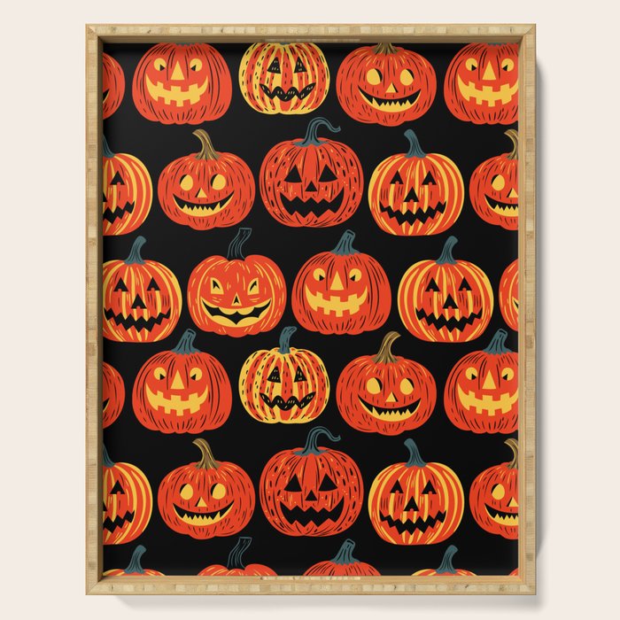Halloween jack o lantern pumpkin cartoon pattern Serving Tray Gallery Image 1
